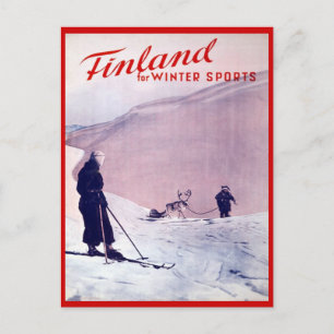 Vintage Wintersport, Skifahren Finnland Postkarte