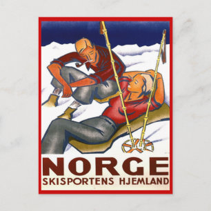 Vintage Wintersport, Skifahren Norwegen Skisport Postkarte