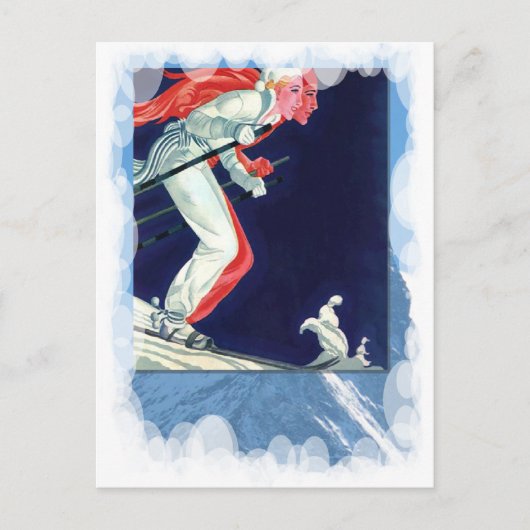 Vintage Wintersportarten - Abfahrt Postkarte (Vorderseite)