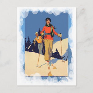 Vintage Wintersportarten - Auf der Piste Postkarte