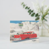 Vintage Wintersportarten, Auto und Seilbahn Postkarte (Stehend Vorderseite)