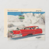 Vintage Wintersportarten, Auto und Seilbahn Postkarte (Vorne/Hinten)