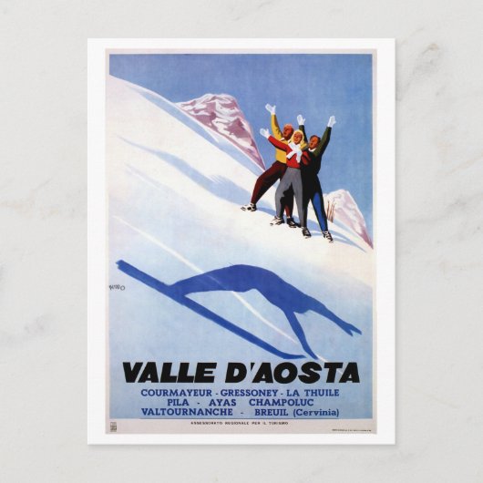 Vintage Wintersportarten Italienische Alpen Postkarte (Vorderseite)