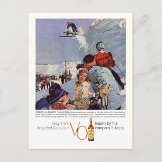 Vintage Wintersportarten, Seagram-Werbung Postkarte (Vorderseite)