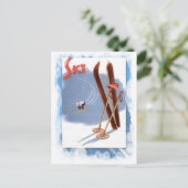 Vintage Wintersportarten - Skiausrüstung Postkarte (Stehend Vorderseite)