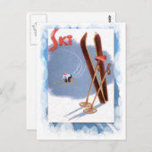 Vintage Wintersportarten - Skiausrüstung Postkarte (Vorne/Hinten)
