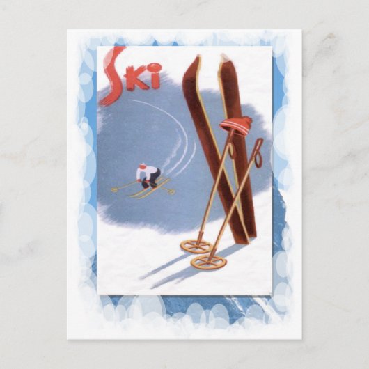 Vintage Wintersportarten - Skiausrüstung Postkarte (Vorderseite)