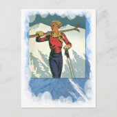 Vintage Wintersportarten - Skiausrüstung Postkarte (Vorderseite)