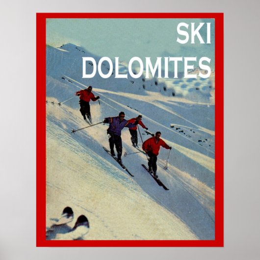 Vintage Wintersportarten Skifahren in Italien, Dol Poster (Vorne)