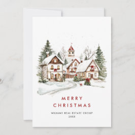 Vintage Winterstadt Weihnachtsbaum Unternehmen Feiertagskarte