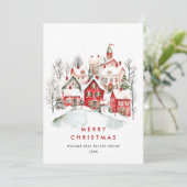 Vintage Winterstadt Weihnachtsbaum Unternehmen Feiertagskarte (Stehend Vorderseite)