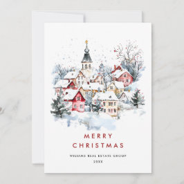 Vintage Winterstadt Weihnachtsbaum Unternehmen Feiertagskarte