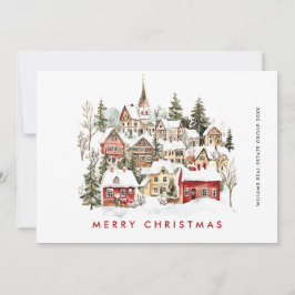 Vintage Winterstadt Weihnachtsbaum Unternehmen Feiertagskarte