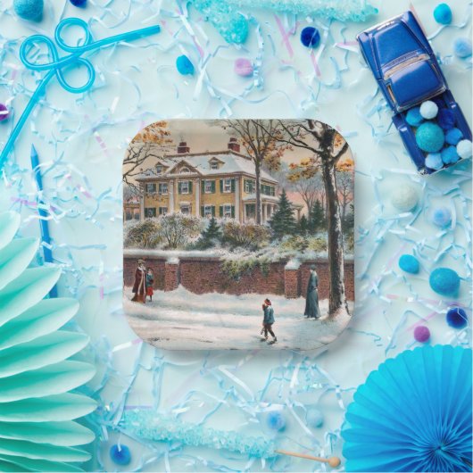 Vintage Winterstraße Frohe Weihnachten Pappteller (Party)