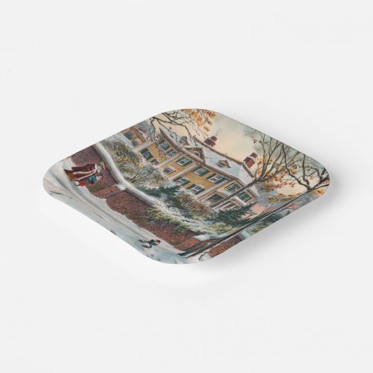 Vintage Winterstraße Frohe Weihnachten Pappteller (Gewinkelt)