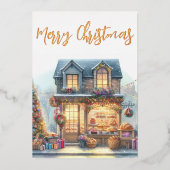 Vintage Winterszene Frohe Weihnachtsgolden Folien Feiertagskarte (Vorderseite)