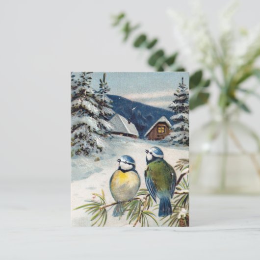 Vintage Wintervögel Postkarte (Stehend Vorderseite)