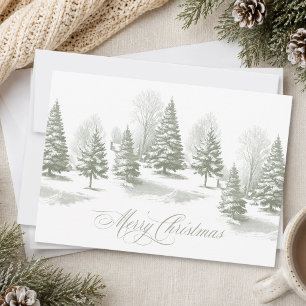Vintage Winterwald-Schnee-Kiefer-Forst-Weihnachten Feiertagskarte