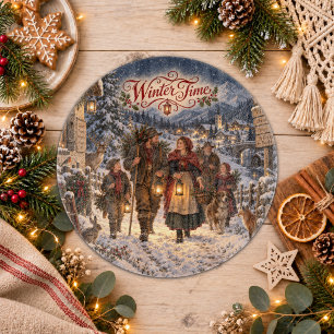 Vintage-Winterzeit-Illustration Schneidebrett
