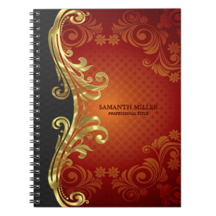 Vintage Wirbel aus personalisiertem Rot und Gold Notizblock