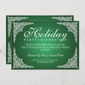 Vintage Wirbel Feiertage Grün Einladung (Vorne/Hinten)