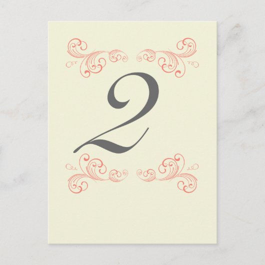 Vintage Wirbel, Orange, Gray Wedding Tischnummer (Vorderseite)