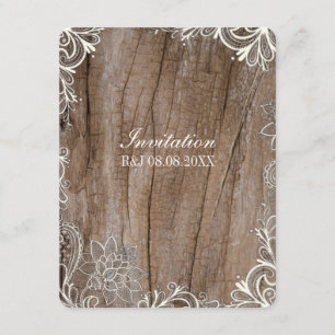 vintage Wirbel Scheunenholz Spitzen-Land-Hochzeit Einladung