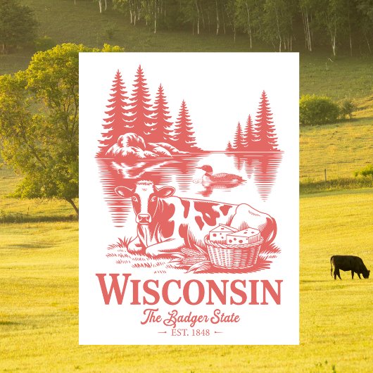 Vintage Wisconsin Badger State Kuh Postkarte