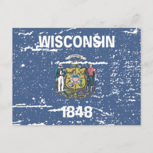 Vintage WISCONSIN-Flagge Postkarte