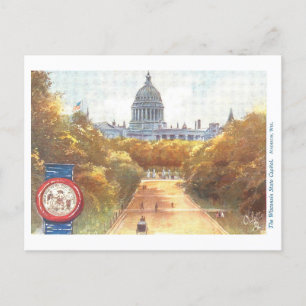 Vintage Wisconsin-Kapitol mit Siegel-Postkarte Postkarte