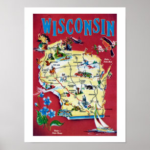 Vintage-Wisconsin-Karte Druck Poster