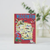 Vintage Wisconsin-Karte Postkarte (Stehend Vorderseite)