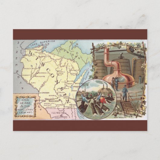 Vintage Wisconsin Map Postkarte (Vorderseite)