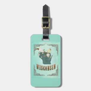Vintage Wisconsin-Staats-Karte - Türkis-Blau Gepäckanhänger