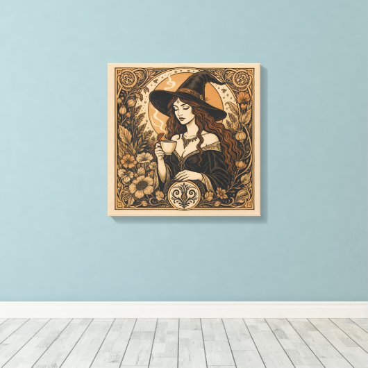 Vintage Witch Tea Time Leinwanddruck (Insitu (Holzboden))