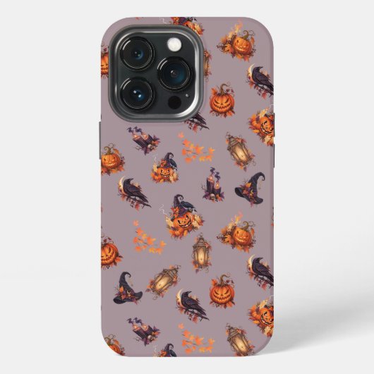 Vintage Witchy Halloween Pumpkins & Ravens Pattern iPhone Hülle (Hinten)