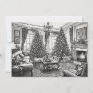 Vintage Wohnzimmer mit Weihnachtsbaum Feiertagskarte