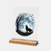 Vintage-Wolf-Heulender-Mond-Baum-Silhouette-Design Acrylschild (Winkel)