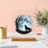 Vintage-Wolf-Heulender-Mond-Baum-Silhouette-Design Acrylschild (Hochzeit)