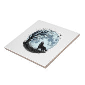 Vintage-Wolf-Heulender-Mond-Baum-Silhouette-Design Fliese (Seite)