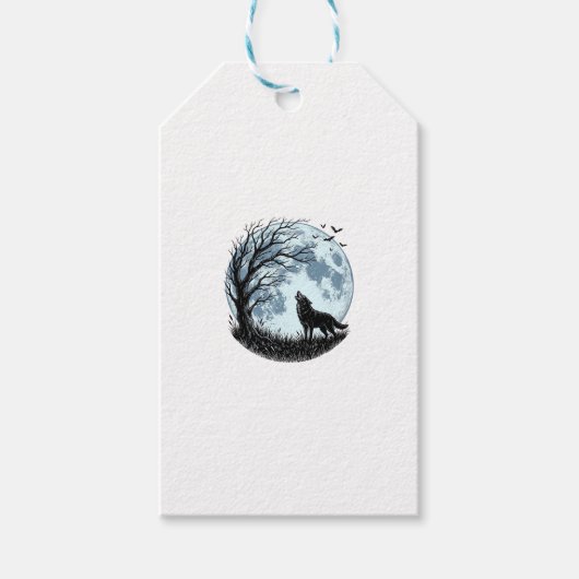 Vintage-Wolf-Heulender-Mond-Baum-Silhouette-Design Geschenkanhänger (Vorderseite)