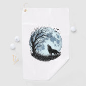 Vintage-Wolf-Heulender-Mond-Baum-Silhouette-Design Golfhandtuch (Insitu)