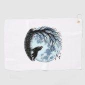 Vintage-Wolf-Heulender-Mond-Baum-Silhouette-Design Golfhandtuch (Horizontal)