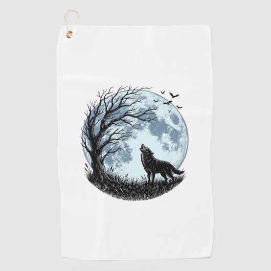 Vintage-Wolf-Heulender-Mond-Baum-Silhouette-Design Golfhandtuch (Vorderseite)