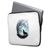 Vintage-Wolf-Heulender-Mond-Baum-Silhouette-Design Laptopschutzhülle (Vorderseite Links)