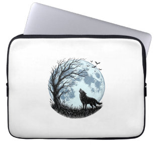 Vintage-Wolf-Heulender-Mond-Baum-Silhouette-Design Laptopschutzhülle