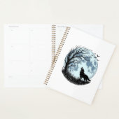 Vintage-Wolf-Heulender-Mond-Baum-Silhouette-Design Planer (Anzeige)