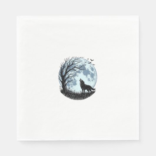 Vintage-Wolf-Heulender-Mond-Baum-Silhouette-Design Serviette (Vorderseite)