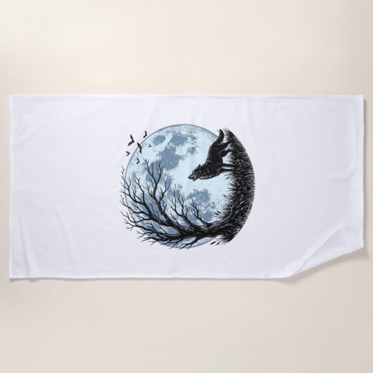Vintage-Wolf-Heulender-Mond-Baum-Silhouette-Design Strandtuch (Vorderseite)