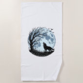 Vintage-Wolf-Heulender-Mond-Baum-Silhouette-Design Strandtuch (Vorderseite)